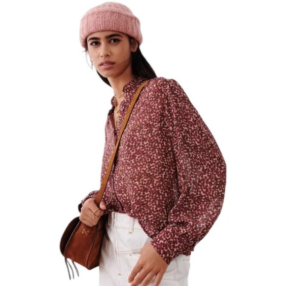 Ba&sh Pabi Printed Ruffle Neck Button Up Blouse Size M - Picture 12 of 15